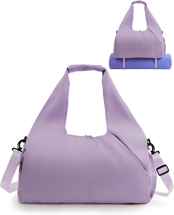 Gym Bag for Women with Shoe Compartment Yoga Mat Bag with Wet Pocket and Water Bottle Holder Weekender Bag with Strap