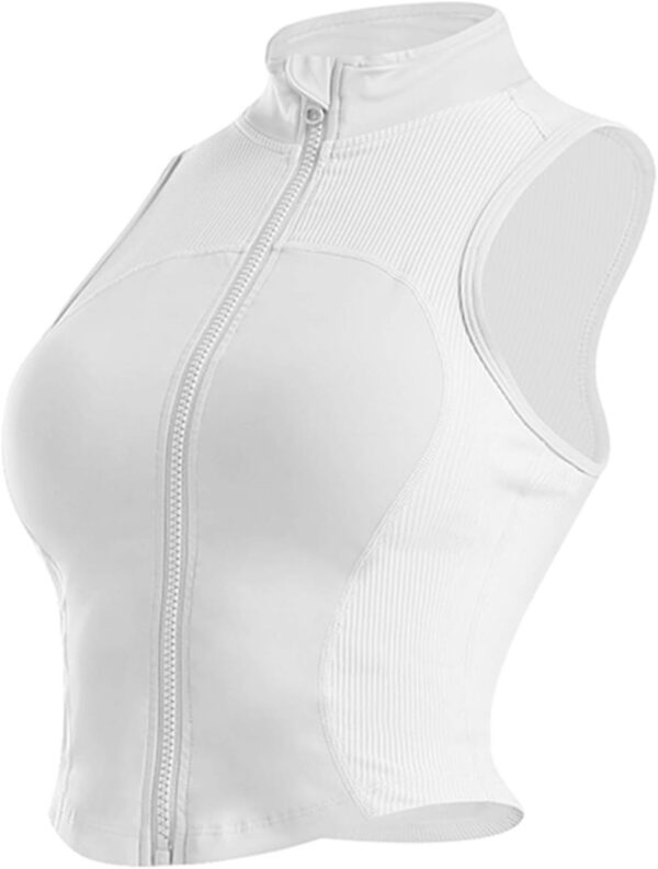 Women Full Zip Cropped Athletic Tank Tops Sleeveless Active Vest Yoga Jacket