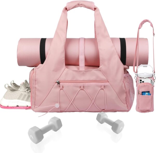 Gym Bag for Women,Pink Travel Duffel Bag with Shoes Compartment and Wet Pocket Water Bottle Carrier Bag Multi-Functional Bags Ideal for Travel, Gym, Sports, Weekender