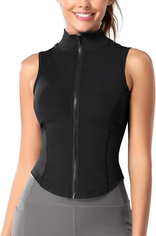 Women Sleeveless Athletic Tank Top Shirts Full Zip Up Tshirt for Yoga Running Fitness Exercise