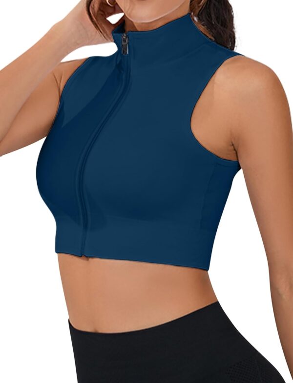 Crop Tank Top for Women Full Zip Up Sleeveless Mock Neck Workout Yoga Gym Short Cropped Jacket 2025