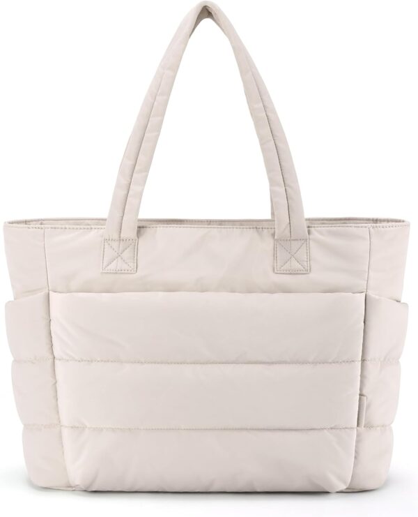 Tote Bag for Women, Lightweight Puffy Tote Bag with Compartments, Quilted Shoulder Bag Handbag for Travel, Work