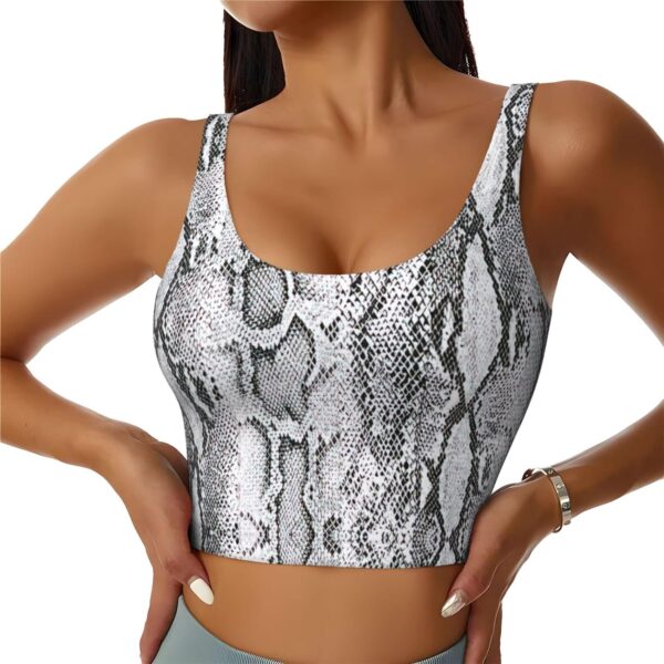 Snake Skin Black and White Print Women Sports Vest, Ideal for Yoga, Pilates, Fitness, and Casual Wear