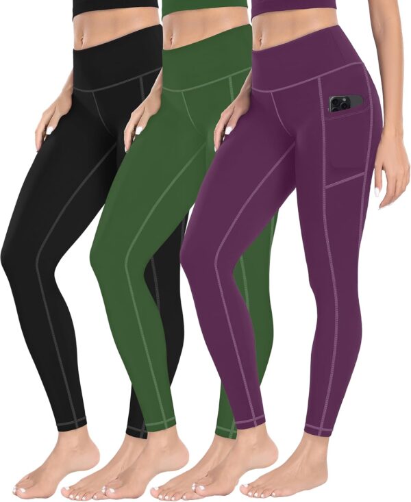 High Waist Yoga Leggings with Pockets for Women - Buttery Soft Workout Stretchy Yoga Pants Pack of 3