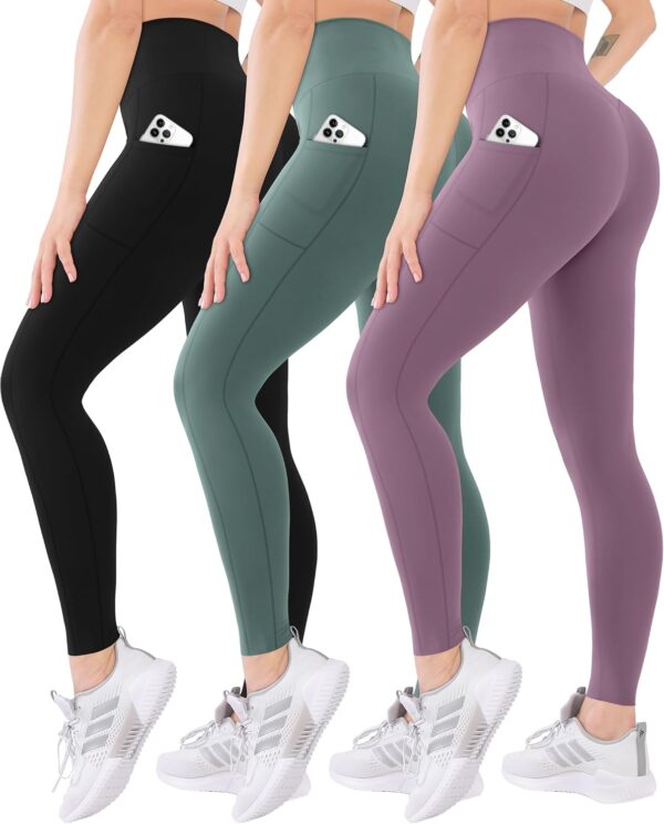 Pack High Waisted Leggings for Women-Soft Athletic Tummy Control Pants for Running Yoga Workout Reg & Plus Size