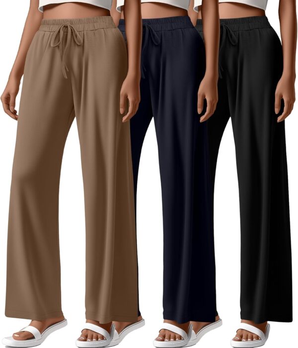 Pack Women Wide Leg Yoga Pant High Waist Drawstring Sweatpants Loose Open Bottom Lounge Pants with Pockets