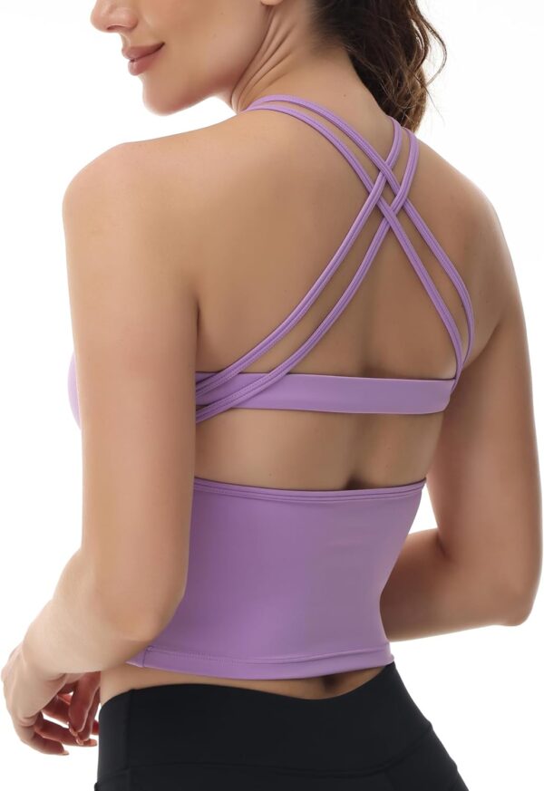 Workout Tops for Women High Neck Strappy Cross Back Yoga Vests Longline Padded Cut Out Sexy Workout Tank Tops
